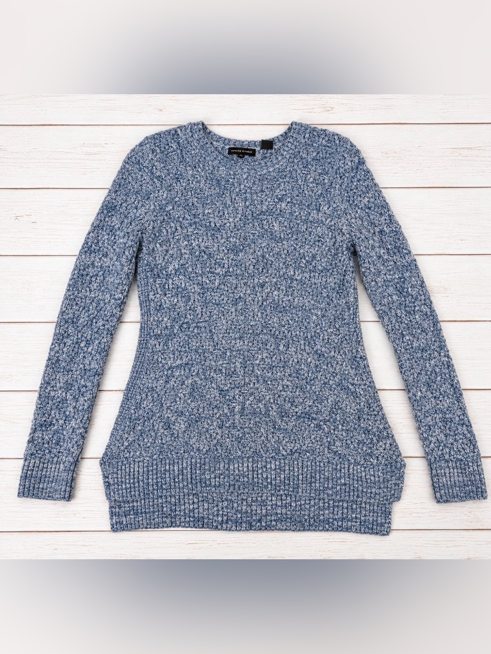 Jeanne Pierre Blue White Cable Knit Tunic Sweater Women’s Medium